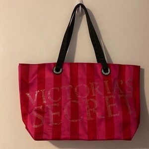 Victoria's Secret Red and Pink Striped Tote